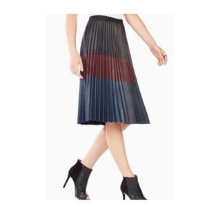 BCBG MaxAzria Elsa Faux Vegan Leather Colorblock Accordion Knee Length Skirt Med